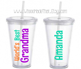 Mother's Day Personalized Tumbler - World's Best Grandma - 16oz acrylic cup with straw - BPA free